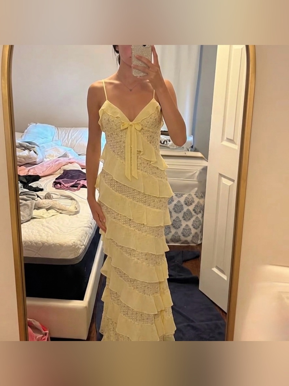 For Love & Lemons Debby Tiered Ruffle Midi Dress Size Medium NWT - Picture 7 of 11